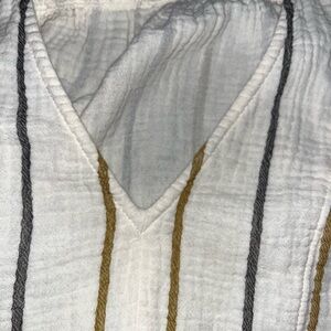 Madewell White Top with Gold and Gray Stripes